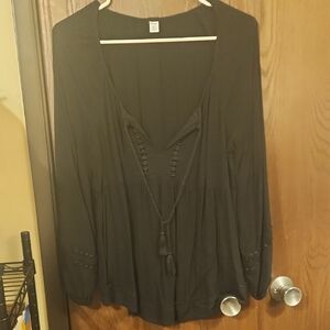Old Navy Black Blouse with Tassel Accents